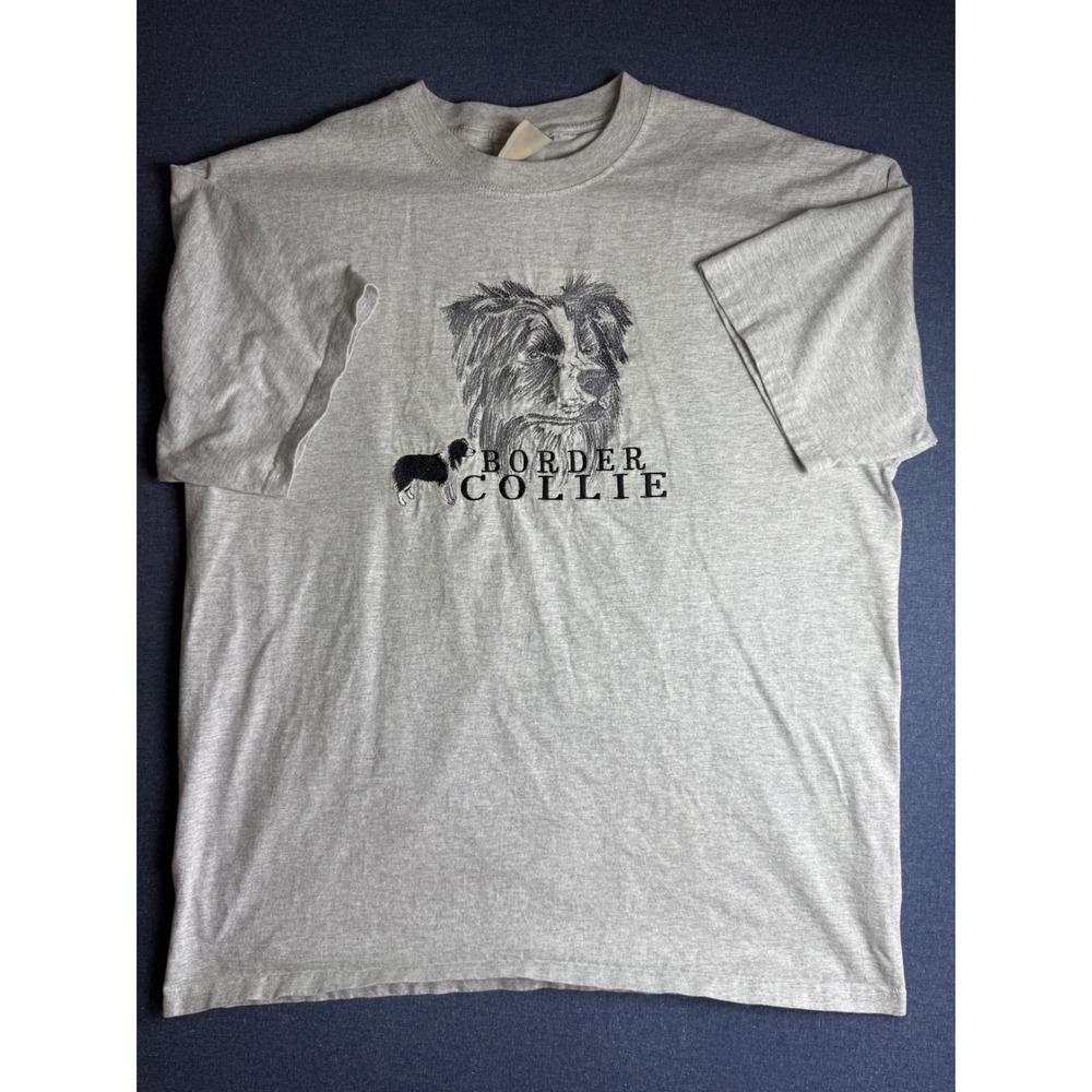 Vintage Gr8 Dogs Border Collie Graphic T-Shirt Gray Mens XL Dog Lover Tee
